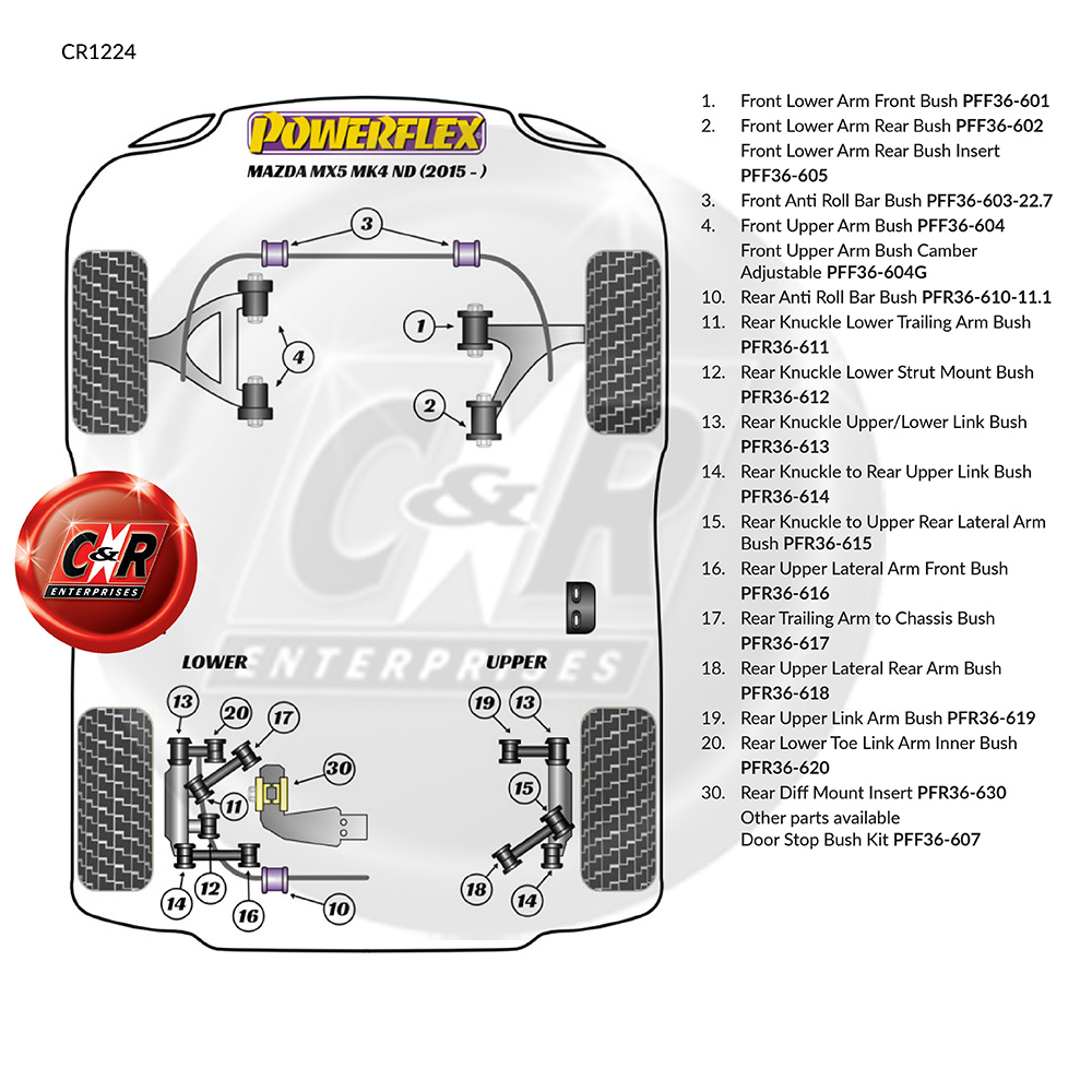 Polybush Rear Hub To Lower Shock Bush Kit, MX5 Mk4 & RF - MX5 Parts